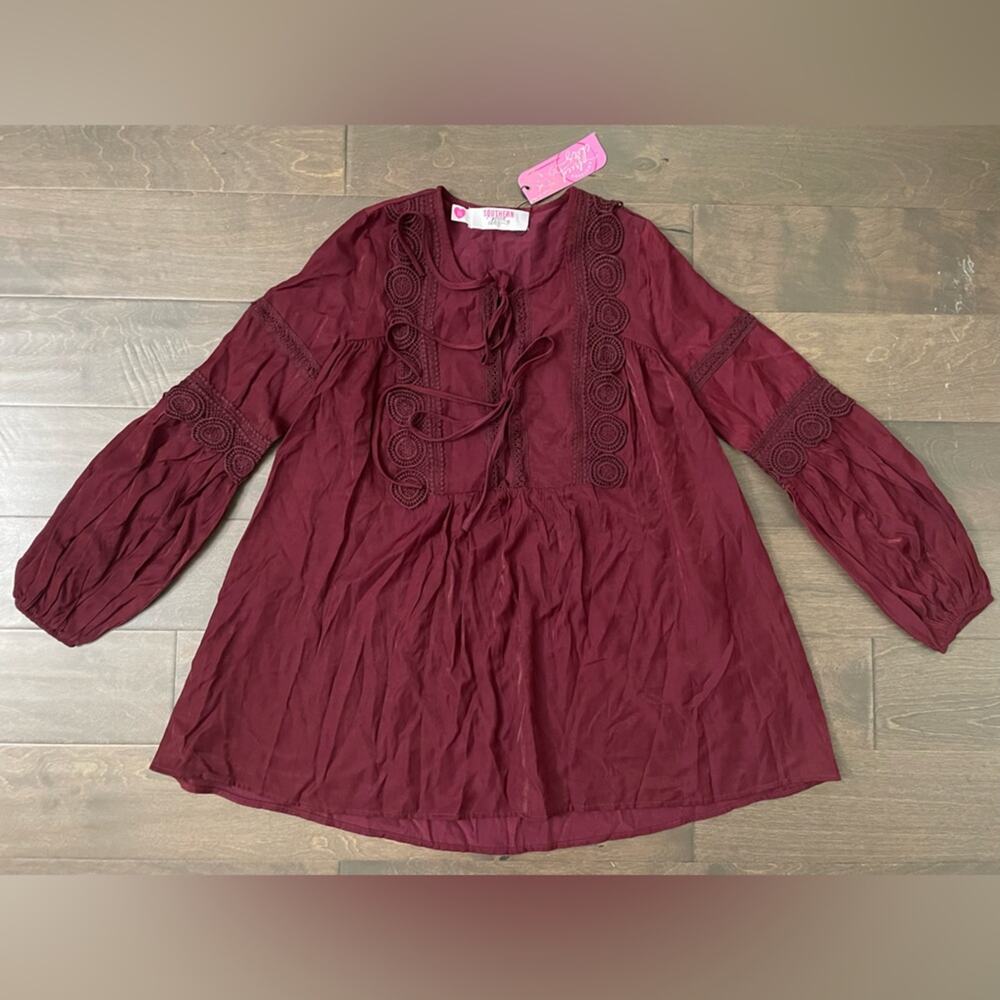 Southern Fried Chics burgundy boho chic flowy tunic - size XS